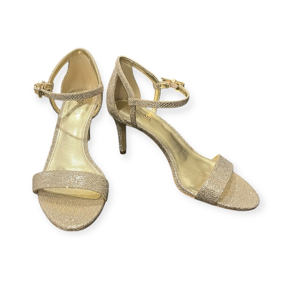 Michael Kors Gold Glitter Sandal Mid Heels Simone Ankle Strap | 6.5 Worn Once